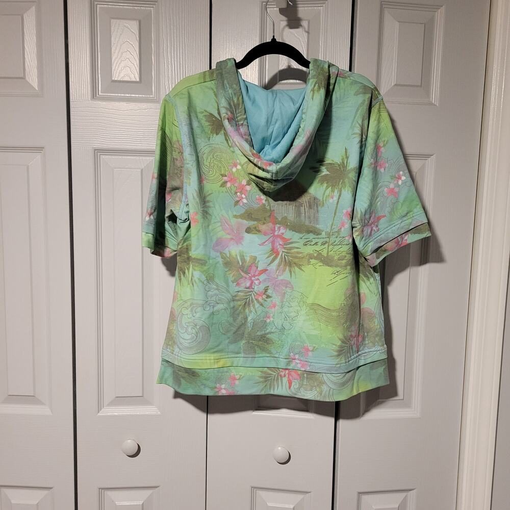 Y2K Green Tea Hoodie Jacket Beaded Drawstring Floral XL Athletic Wear Shortsle - Picture 4 of 12